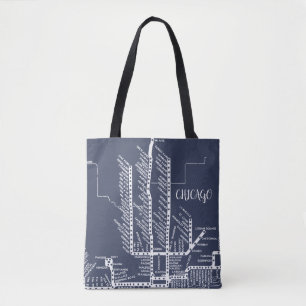 Chicago U-Bahn-Karte/ Bahnhaltestellen White Blue Tasche