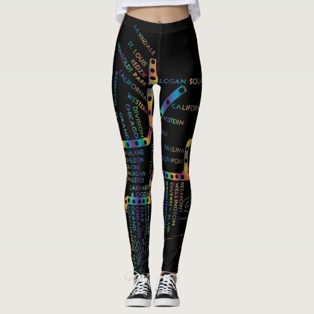 Chicago U-Bahn-Karte/ Zughaltestelle GEFÄRBTE KRAW Leggings (Vorderseite)
