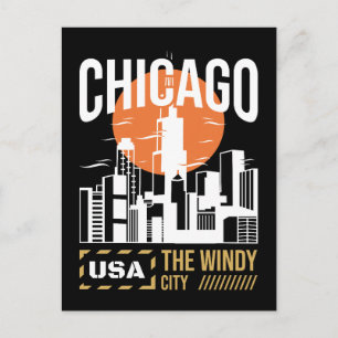 Chicago USA Skyline-Grafik Windy City Design Postkarte