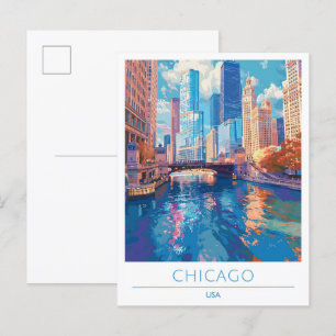 Chicago USA Vintage Reise Postkarte