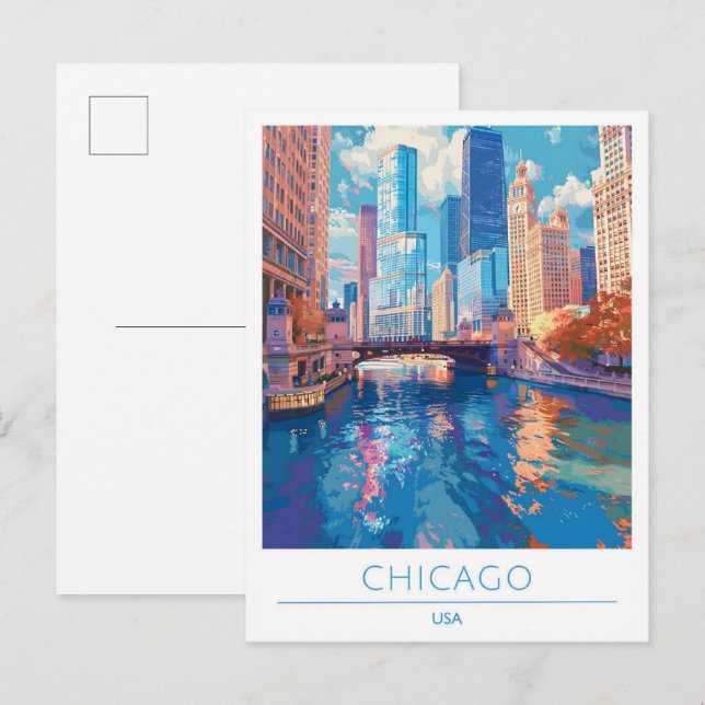 Chicago USA Vintage Travel Postkarte (Vorne/Hinten)