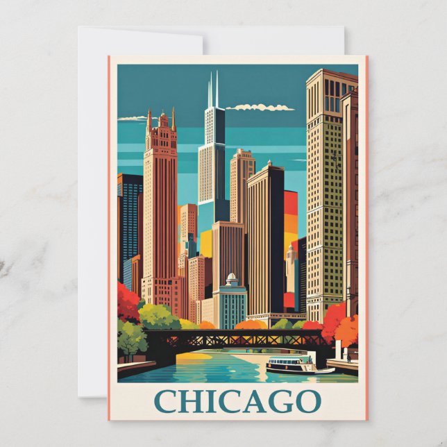 Chicago Vintag Illustration Dankeskarte (Vorderseite)
