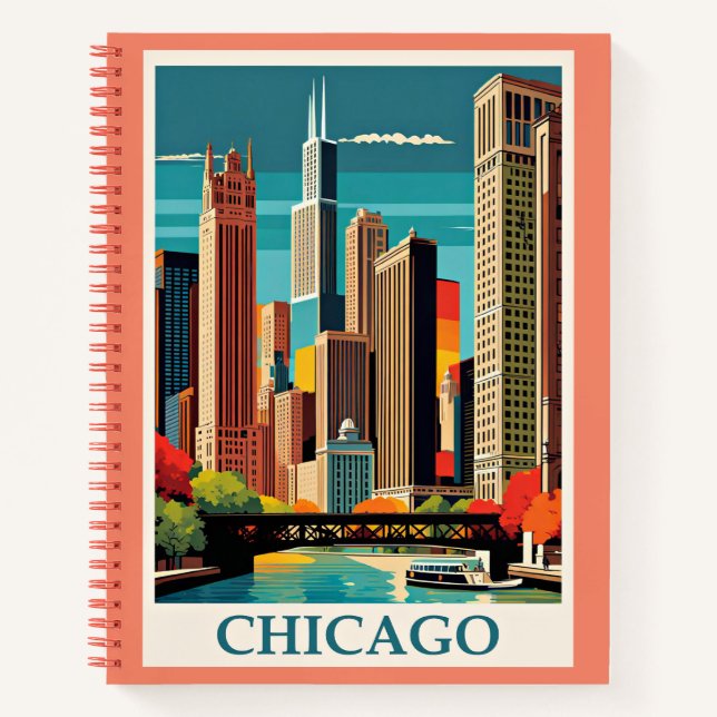 Chicago Vintag Illustration Notizbuch (Vorderseite)