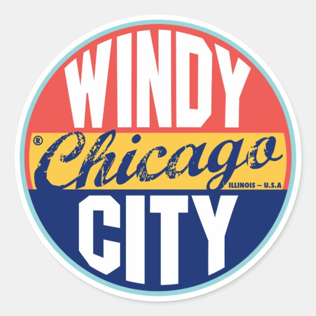 Chicago Vintag Label Runder Aufkleber (Vorderseite)