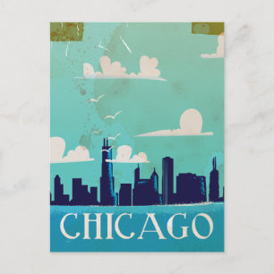 Chicago Vintage Reiseposter Postkarte