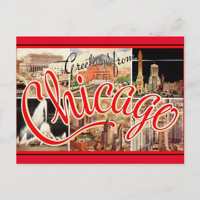 Chicago Vintage Travel Postcard Postkarte (Vorderseite)