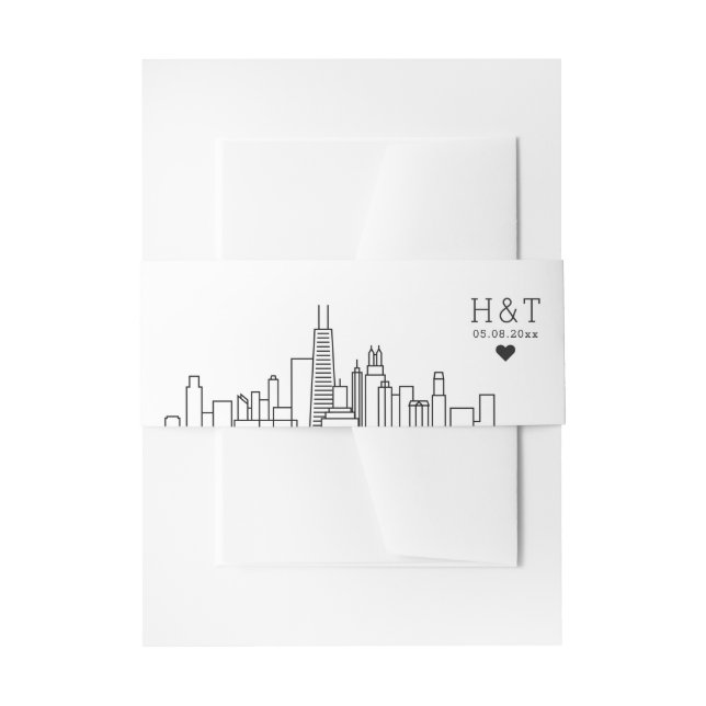 Chicago Wedding | Stilisierte Skyline Monogram Einladungsbanderole (Vorderseite Beispiel)