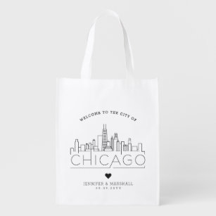 Chicago Wedding   Stilisierte Skyline Wiederverwendbare Einkaufstasche