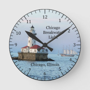 Chicago-Wellenbrecher-Licht und Bootsuhr Runde Wanduhr