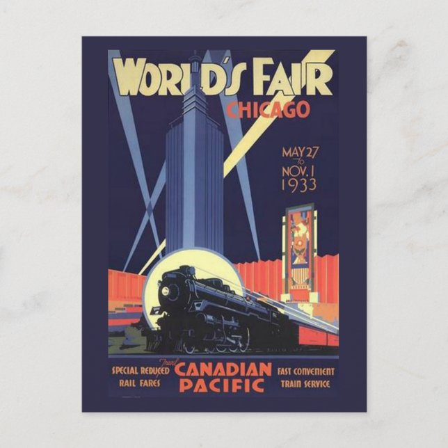 Chicago World's Fair 1933 Vintage Postkarte (Vorderseite)