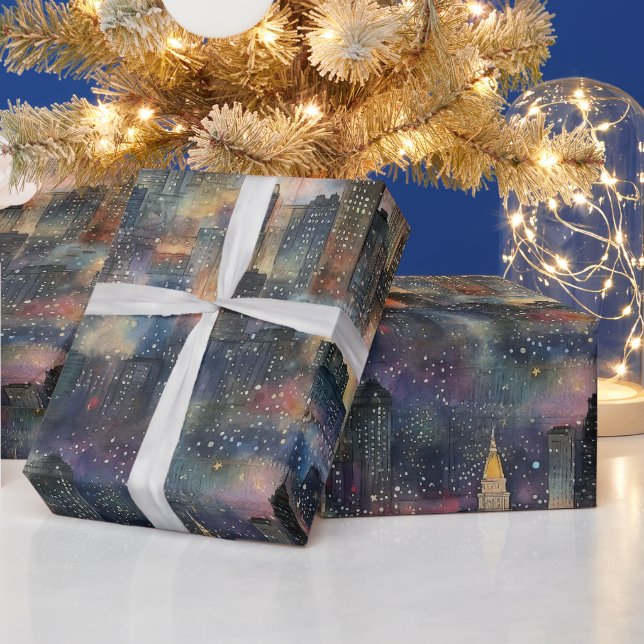 Chicago zu Weihnachten und Neujahr: Wasserfarben Geschenkpapier (Feiertage)