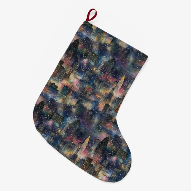 Chicago zu Weihnachten und Neujahr: Wasserfarben Großer Weihnachtsstrumpf (Vorderansicht (hängend))