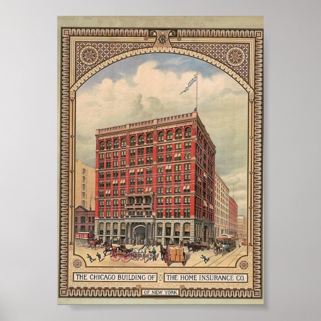 Chicago, Zuhause Insurance Gebäude, Vintag Poster (Vorne)