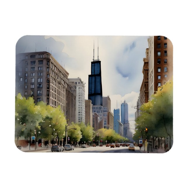 Chicagoer Aquarellkunst Magnet (Horizontal)