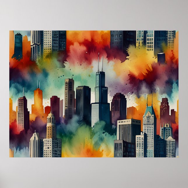 Chicagoer Aquarellkunst Poster (Vorne)