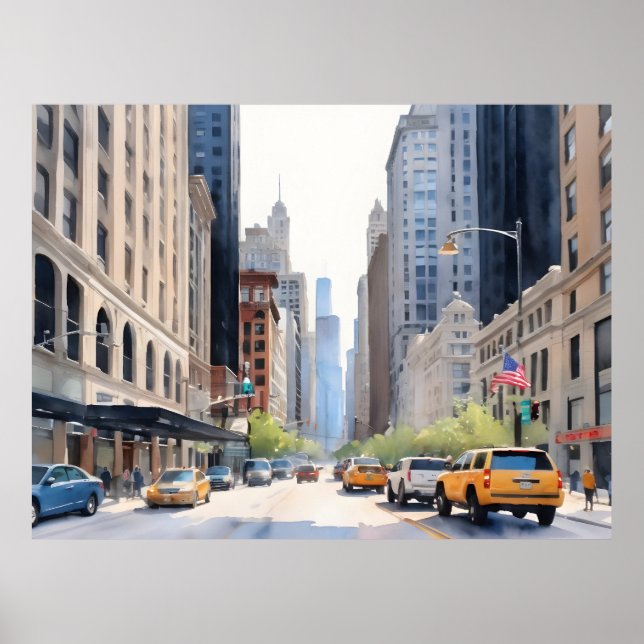 Chicagoer Aquarellkunst Poster (Vorne)