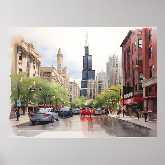 Chicagoer Aquarellkunst Poster (Vorne)
