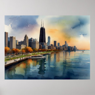 Chicagoer Aquarellkunst Poster