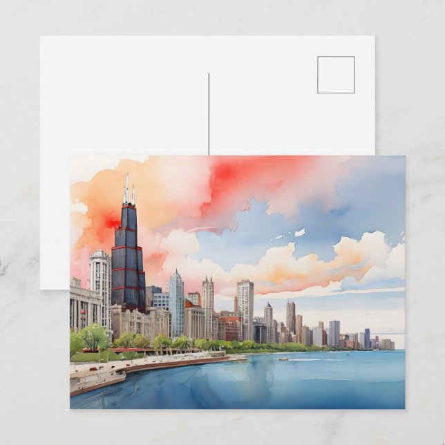 Chicagoer Aquarellkunst Postkarte (Vorne/Hinten)