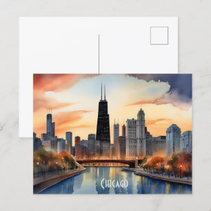 Chicagoer Aquarellkunst Postkarte