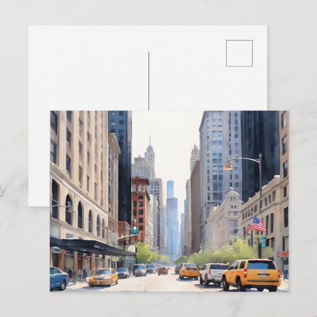 Chicagoer Aquarellkunst Postkarte (Vorne/Hinten)