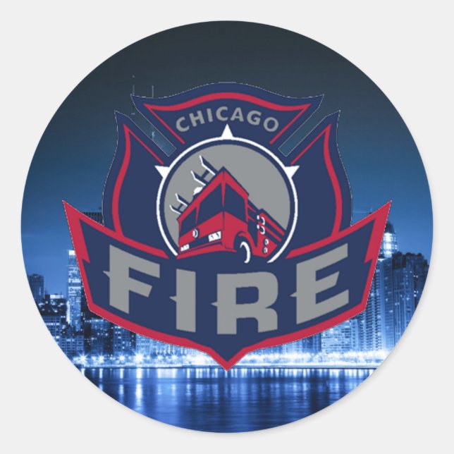 Chicagoer Feuer mit Skyline Runder Aufkleber (Vorderseite)