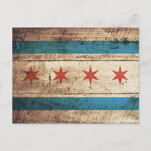 Chicagoer Flagge auf Old Wood Gran Postkarte (Vorderseite)
