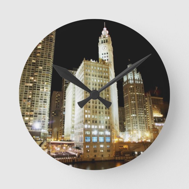 Chicagoer Sehenswürdigkeit Runde Wanduhr (Vorderseite)