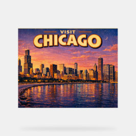 Chicagoer Skyline und Lake Michigan am Abend Acrylschild