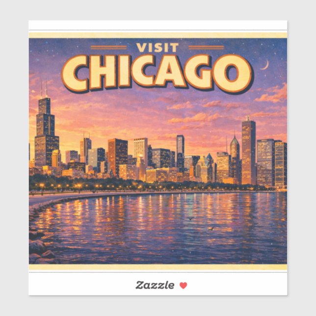 Chicagoer Skyline und Lake Michigan am Abend Aufkleber (Blatt)