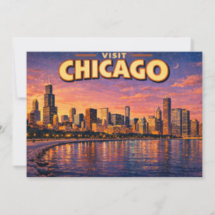 Chicagoer Skyline und Lake Michigan am Abend Einladung