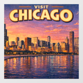 Chicagoer Skyline und Lake Michigan am Abend Fensteraufkleber