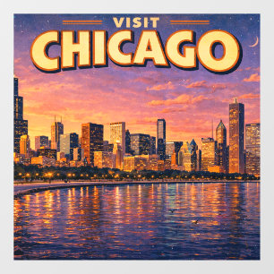Chicagoer Skyline und Lake Michigan am Abend Fensteraufkleber