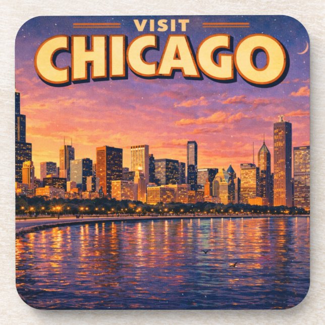 Chicagoer Skyline und Lake Michigan am Abend Getränkeuntersetzer (Vorderseite)