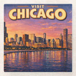 Chicagoer Skyline und Lake Michigan am Abend Glasuntersetzer