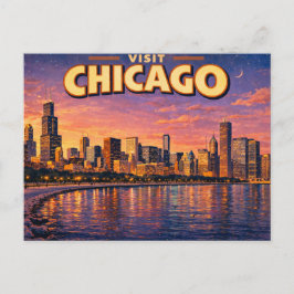 Chicagoer Skyline und Lake Michigan am Abend Postkarte