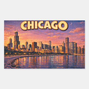 Chicagoer Skyline und Lake Michigan am Abend Rechteckiger Aufkleber