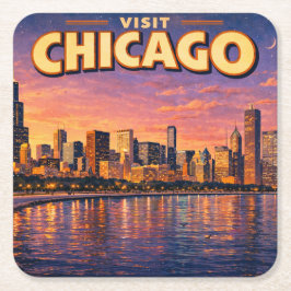 Chicagoer Skyline und Lake Michigan am Abend Rechteckiger Pappuntersetzer