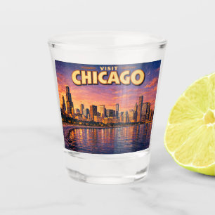 Chicagoer Skyline und Lake Michigan am Abend Schnapsglas