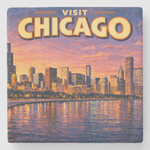 Chicagoer Skyline und Lake Michigan am Abend Steinuntersetzer