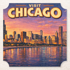 Chicagoer Skyline und Lake Michigan am Abend Untersetzer