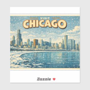 Chicagoer Skyline und Lake Michigan im Winter Aufkleber