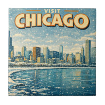 Chicagoer Skyline und Lake Michigan im Winter