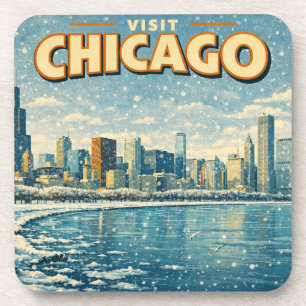 Chicagoer Skyline und Lake Michigan im Winter  Getränkeuntersetzer