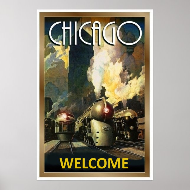 Chicagoer Stadt, Dampfzug, Eisenbahn, Jahrgang Poster (Vorne)