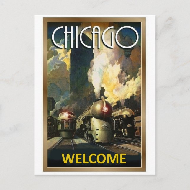 Chicagoer Stadt, Dampfzug, Eisenbahn, Jahrgang Postkarte (Vorderseite)
