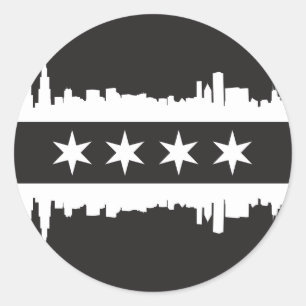 Chicagoflagge/-Skyline in Schwarzem u. im Weiß Runder Aufkleber