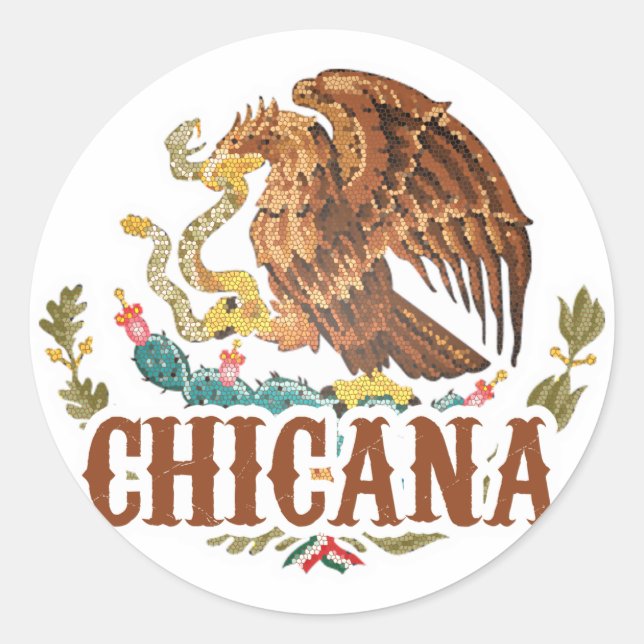 Chicana Mexiko-Wappen Runder Aufkleber (Vorderseite)