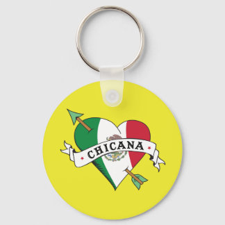 Chicana Tattoo Heart with Mexican Flag Schlüsselanhänger