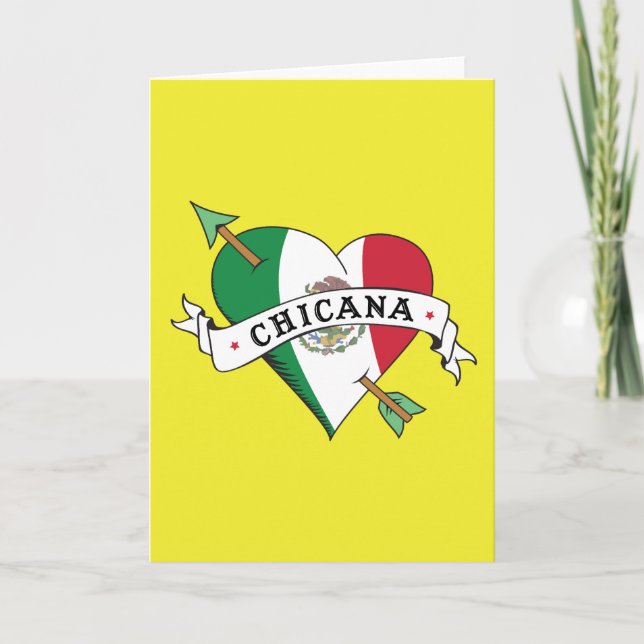 Chicana Tattoo Herz mit mexikanischer Flagge Karte (Vorderseite)